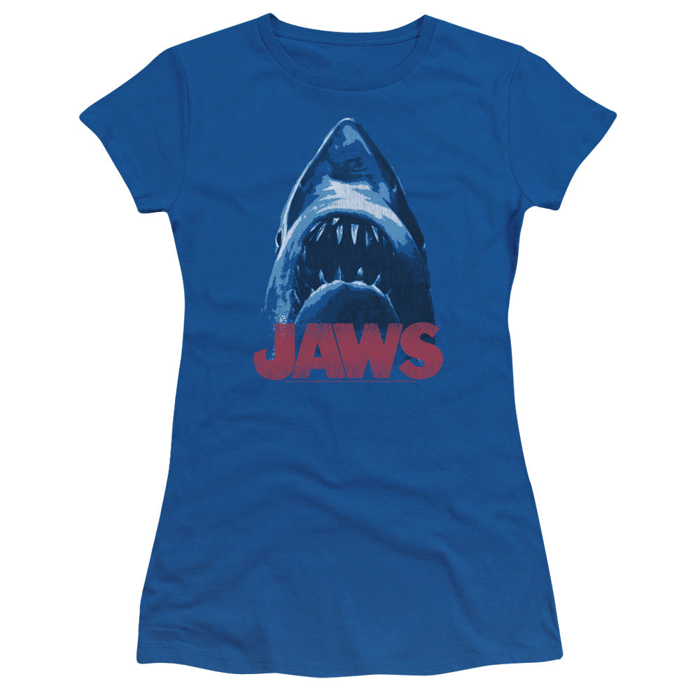 Jaws - From Below - Short Sleeve Junior Sheer - Royal Blue T-shirt