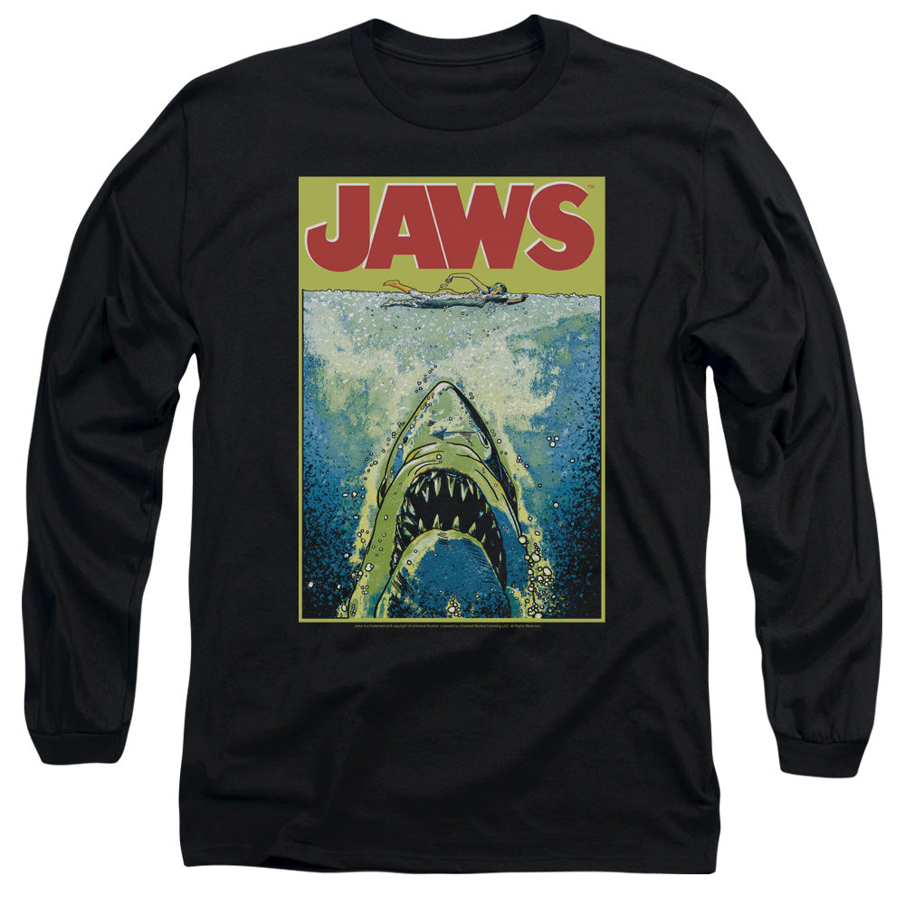 Jaws - Bright Jaws - Long Sleeve Adult 18/1 - Black T-shirt