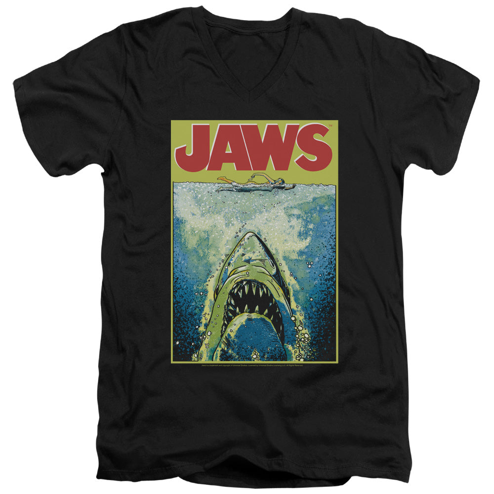 Jaws - Bright Jaws - Short Sleeve Adult V-neck 30/1 - Black T-shirt