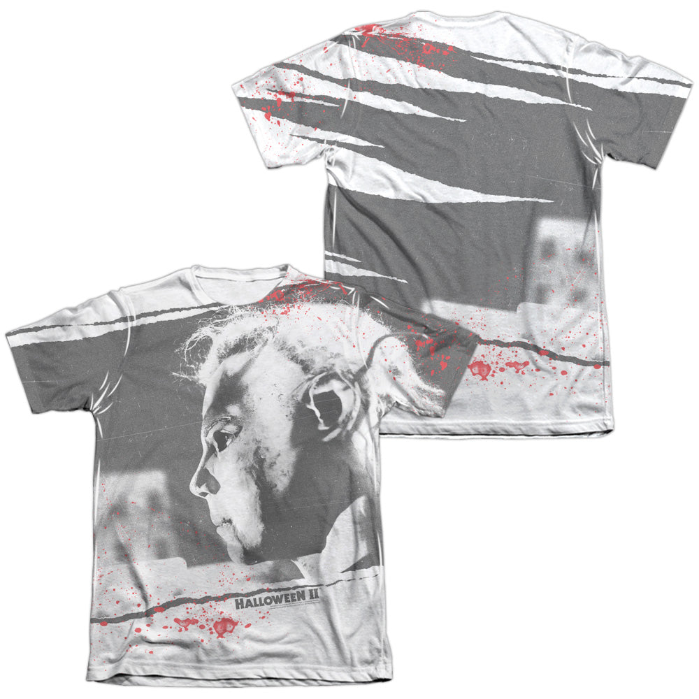Halloween Ii - Myers Mask (Front/back Print) - Adult 65/35 Poly/cotton Short Sleeve Tee - White - Sm - White T-shirt