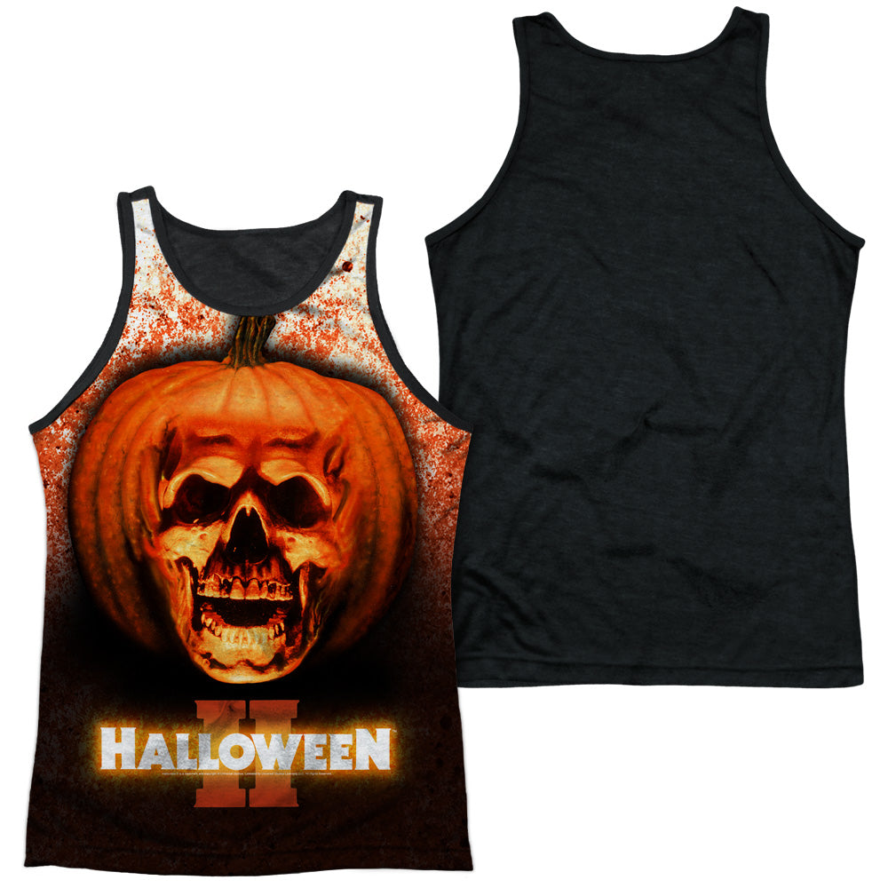 Halloween Ii - Pumpkin Skull - Adult Poly Tank Top Black Back - White