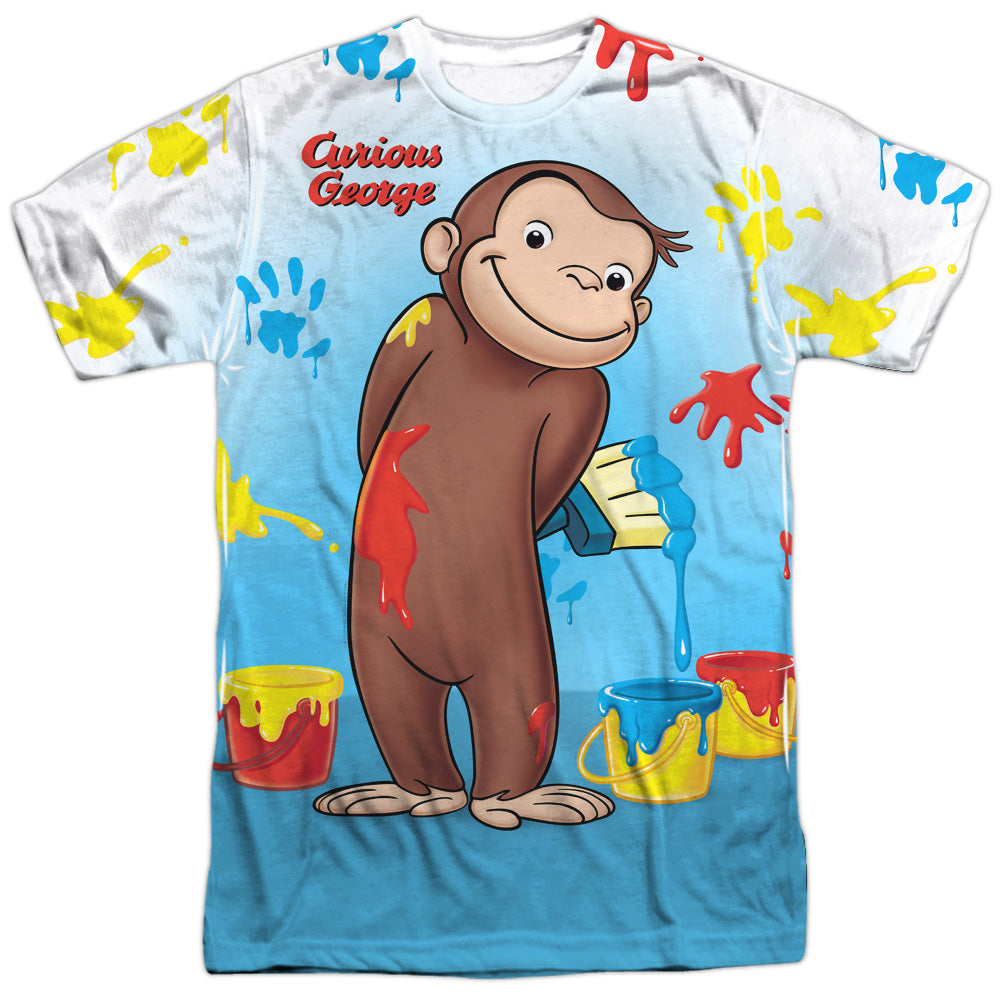 Curious George - Paint All Over - Short Sleeve Adult 100% Poly Crew - White - Sm - White T-shirt