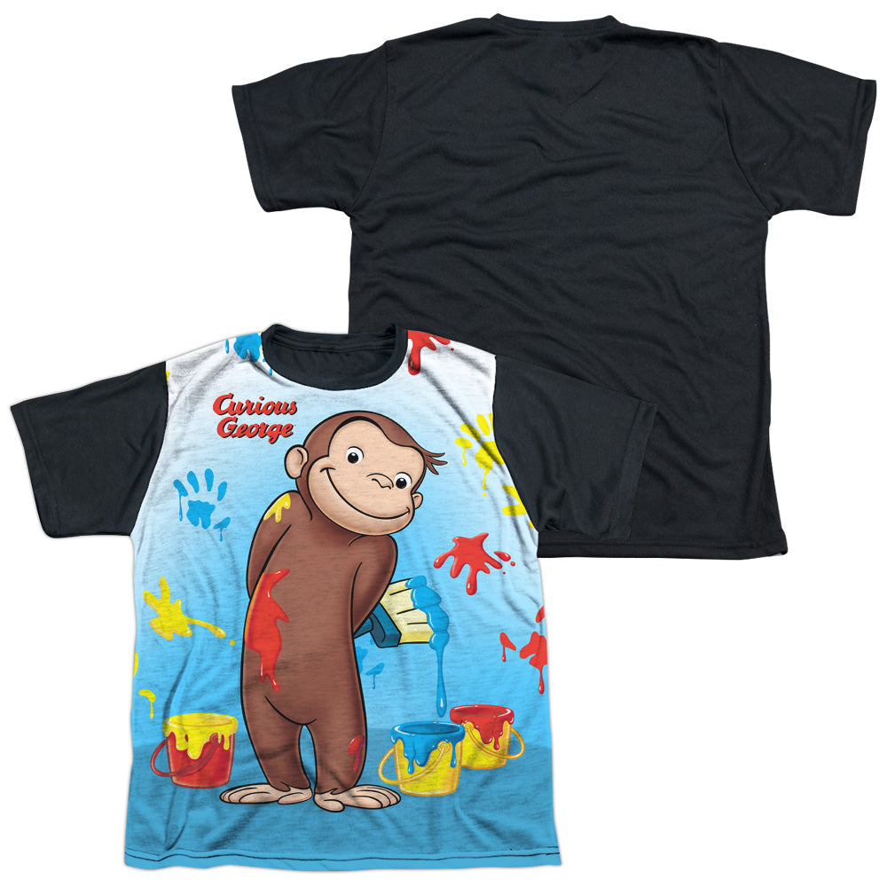 Curious George - Paint All Over - Short Sleeve Youth White Front Black Back - White T-shirt