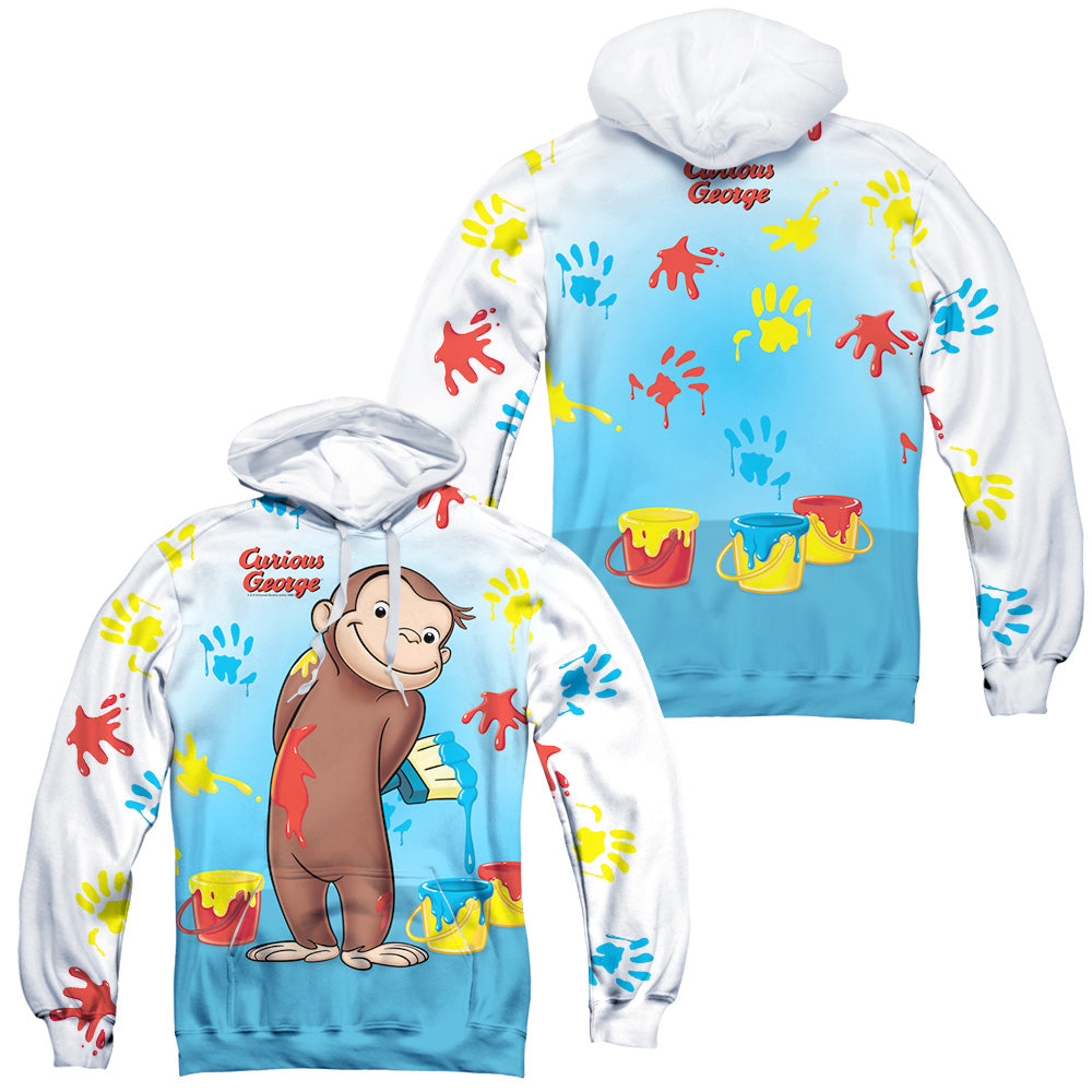 Curious George - Paint All Over (Front/back Print) - Adult Poly Pullover Hoodie - White