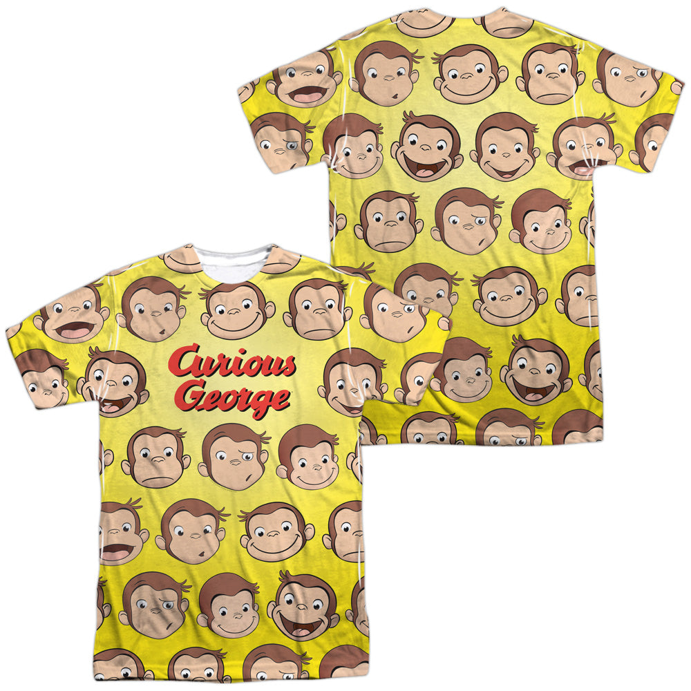 Curious George - Curious Faces (Front/back Print) - Short Sleeve Adult 100% Poly Crew - White - Sm - White T-shirt