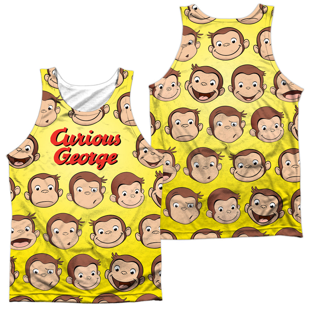 Curious George - Curious Faces (Front/back Print) - Adult 100% Poly Tank Top - White