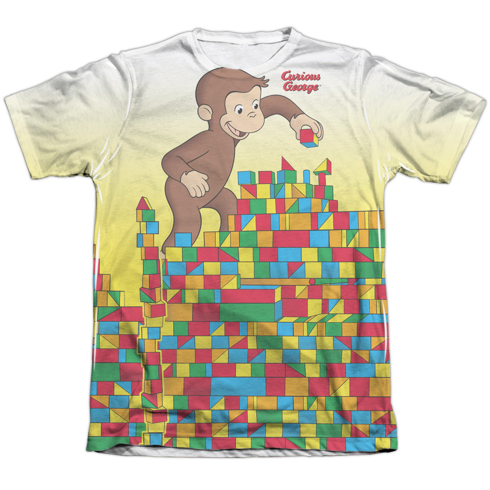 Curious George - Building Blocks - Adult 65/35 Poly/cotton Short Sleeve Tee - White - Sm - White T-shirt