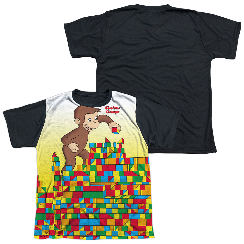 Curious George - Building Blocks - Short Sleeve Youth White Front Black Back - White T-shirt