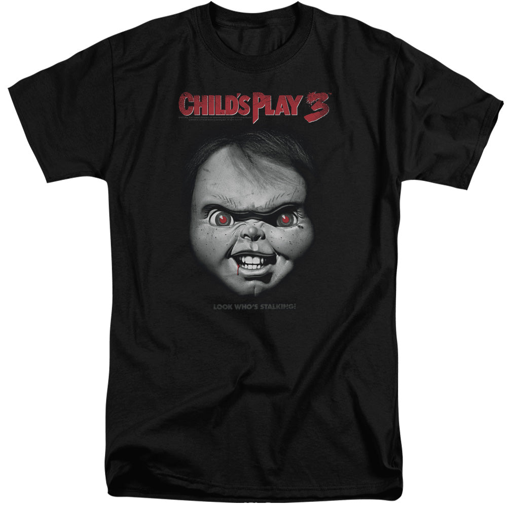 Childs Play 3 - Face Poster - Short Sleeve Adult Tall - Black - Xl - Black T-shirt