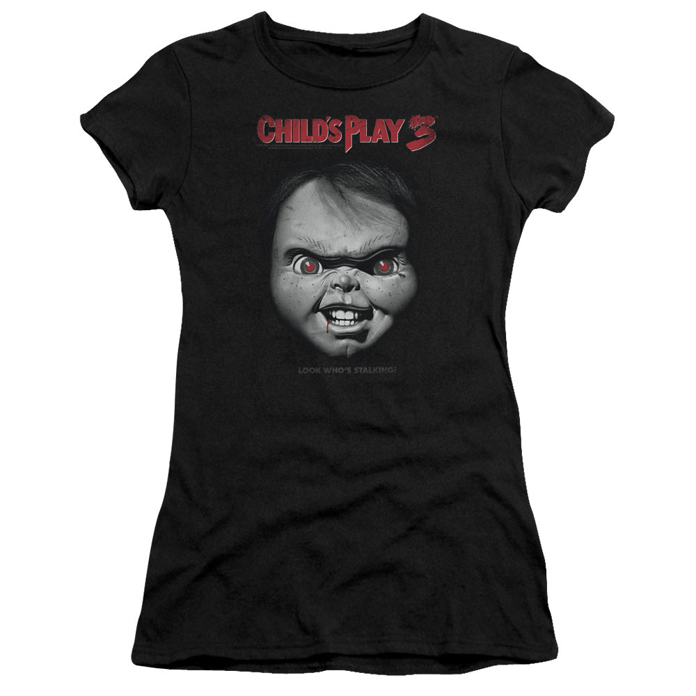Childs Play 3 - Face Poster - Short Sleeve Junior Sheer - Black - Sm - Black T-shirt