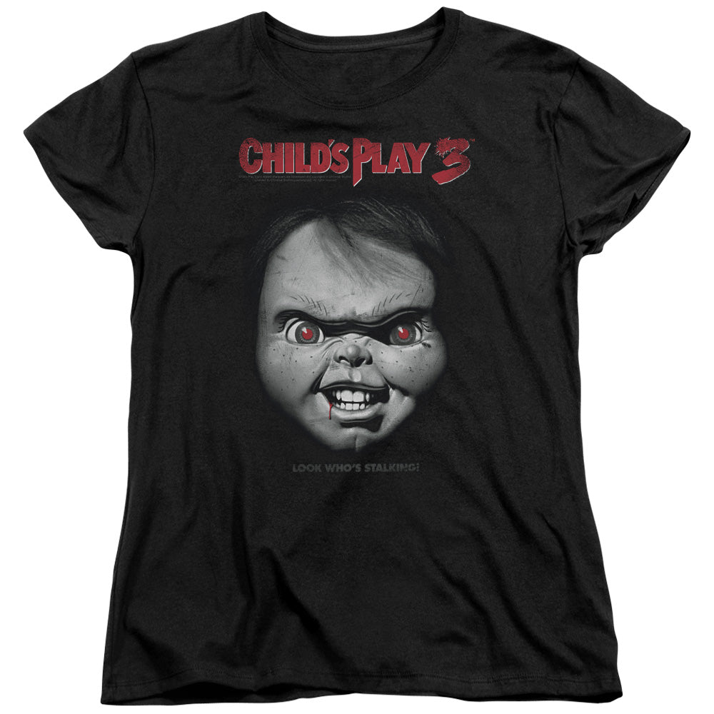 Childs Play 3 - Face Poster - Short Sleeve Womens Tee - Black - Sm - Black T-shirt