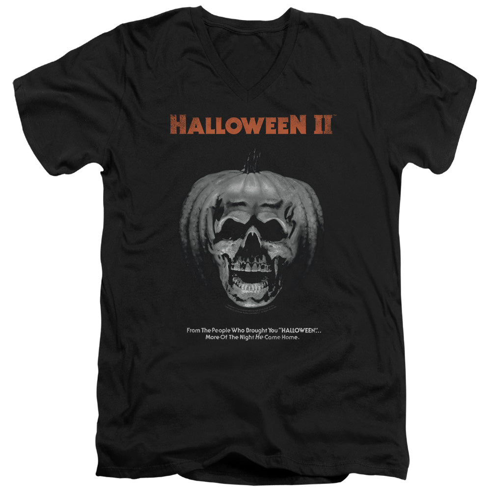 Halloween Ii - Pumpkin Poster - Short Sleeve Adult V-neck 30/1 - Black - Sm - Black T-shirt
