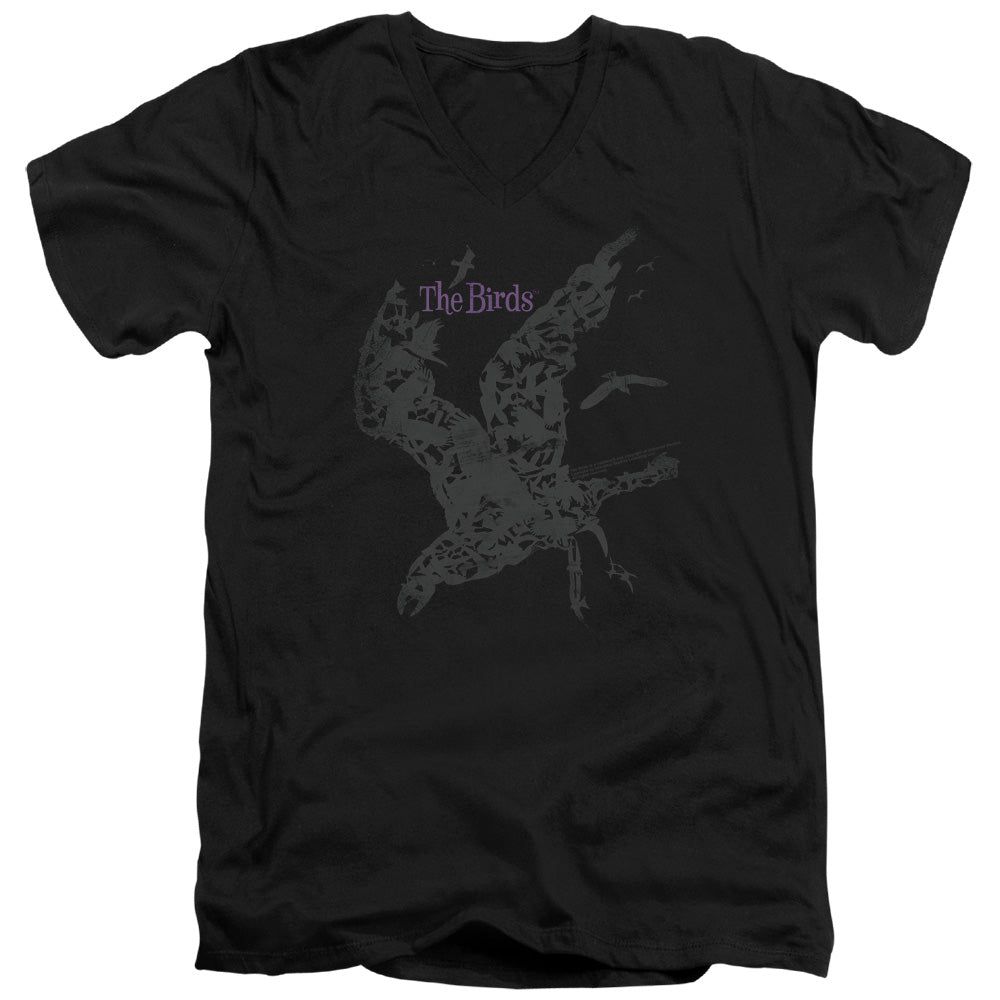 Birds - Poster - Short Sleeve Adult V-neck 30/1 - Black - Sm - Black T-shirt