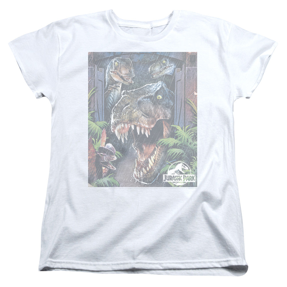 Jurassic Park - Giant Door - Short Sleeve Womens Tee - White T-shirt