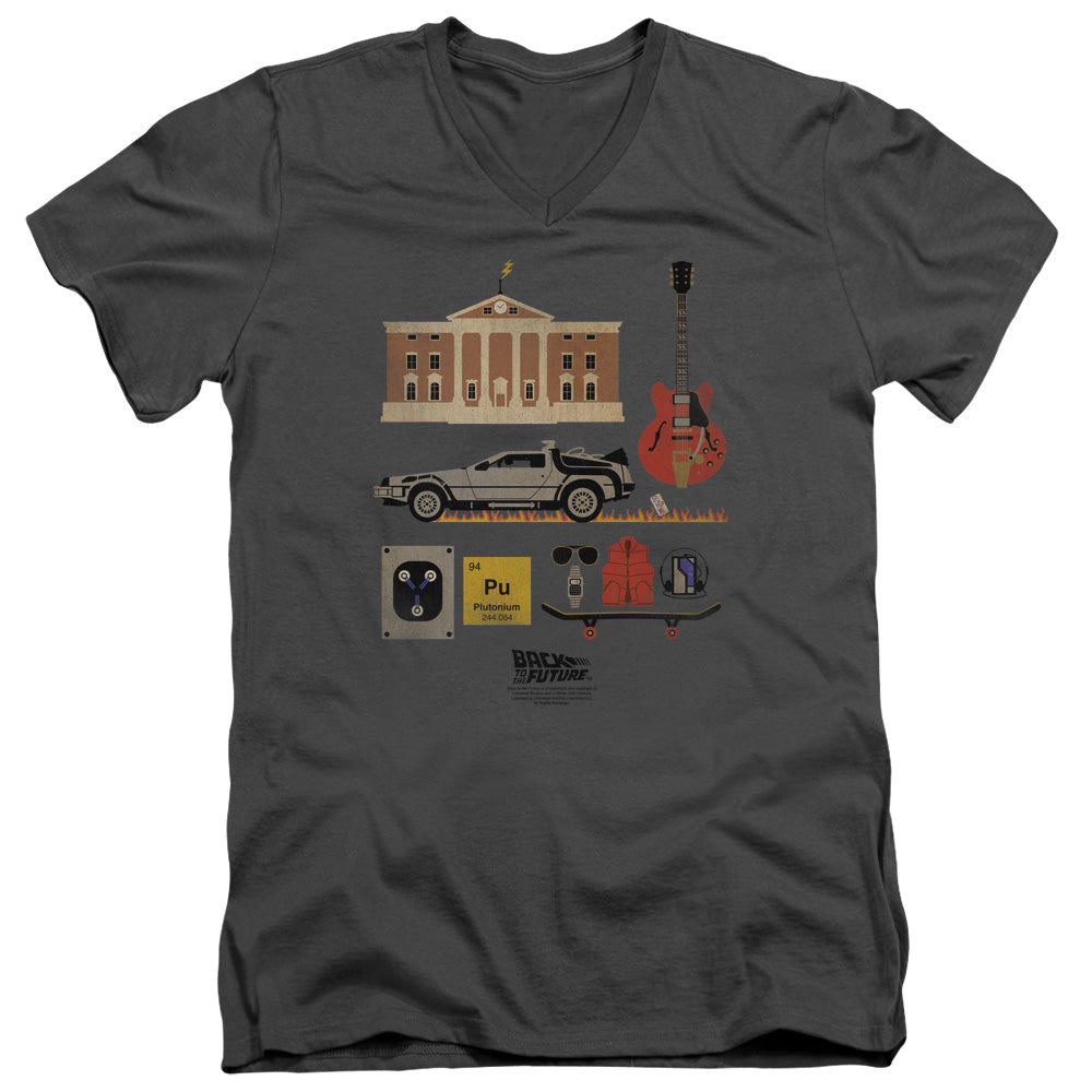Back To The Future - Items - Short Sleeve Adult V-neck 30/1 - Charcoal- Sm - Charcoal T-shirt