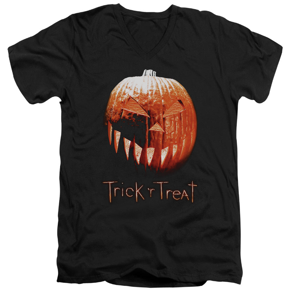 Trick R Treat - Pumpkin - Short Sleeve Adult V-neck 30/1 - Black T-shirt