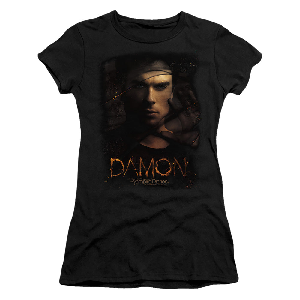Vampire Diaries - Damon Smokey Veil - Short Sleeve Junior Sheer - Black T-shirt