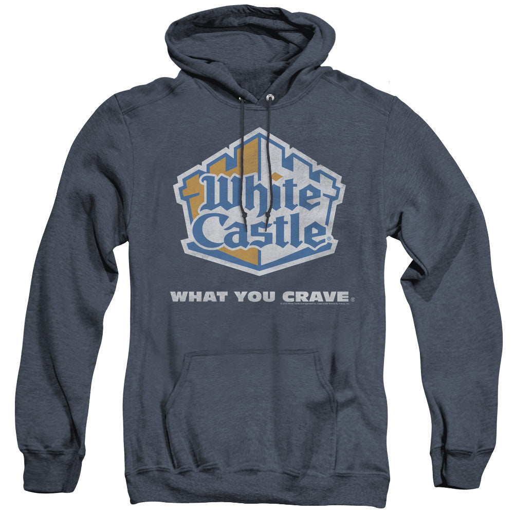 White Castle - Distressed Logo - Adult Heather Hoodie - Navy