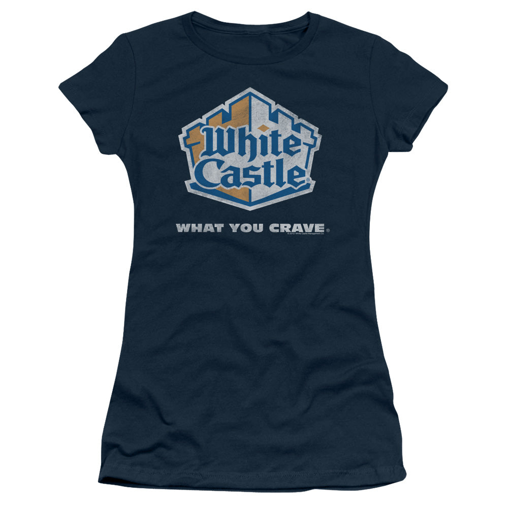 White Castle - Distressed Logo - Short Sleeve Junior Sheer - Navy T-shirt