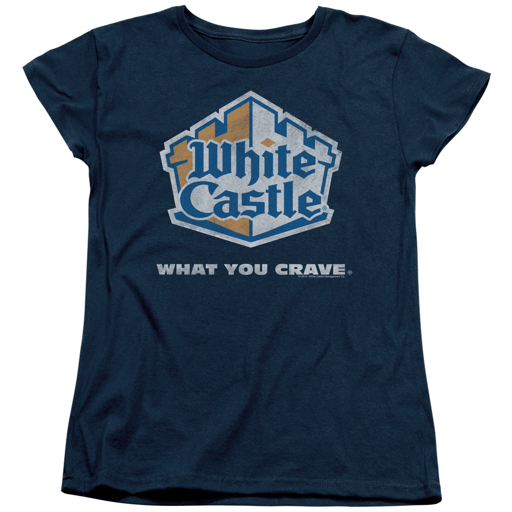 White Castle - Distressed Logo - Short Sleeve Womens Tee - Navy T-shirt