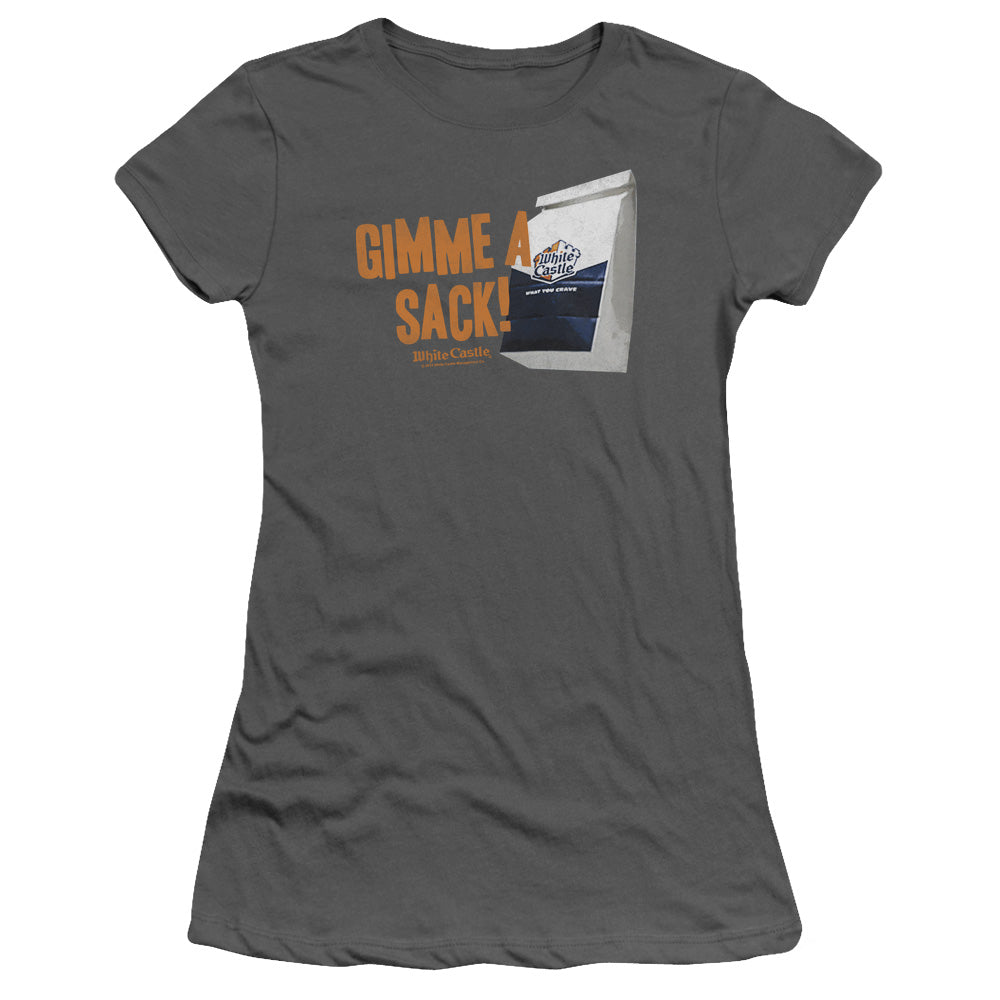 White Castle - Gimmie A Sack - Short Sleeve Junior Sheer - Charcoal T-shirt