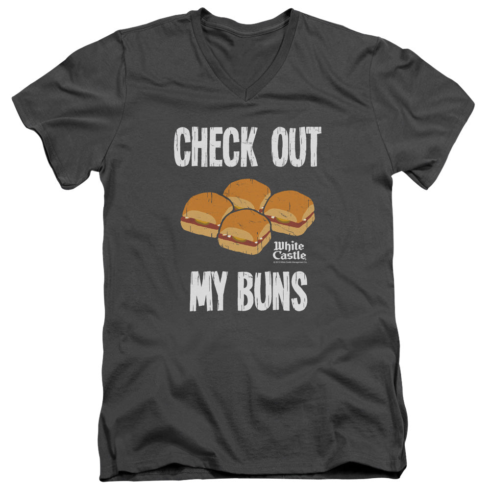 White Castle - My Buns - Short Sleeve Adult V-neck 30/1 - Charcoal T-shirt