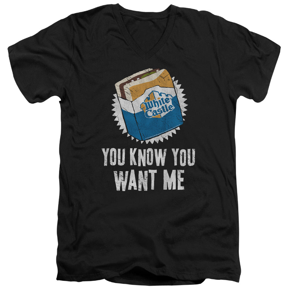 White Castle - Want Me - Short Sleeve Adult V-neck 30/1 - Black T-shirt