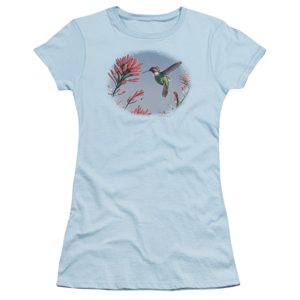 Wildlife - Annas Hummingbird - Short Sleeve Junior Sheer - Light Blue T-shirt