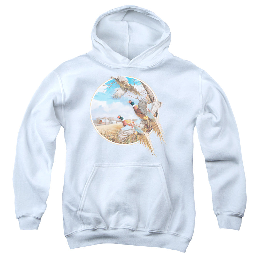 Wildlife - October Memories Pheasants - Youth Pull-over Hoodie - White