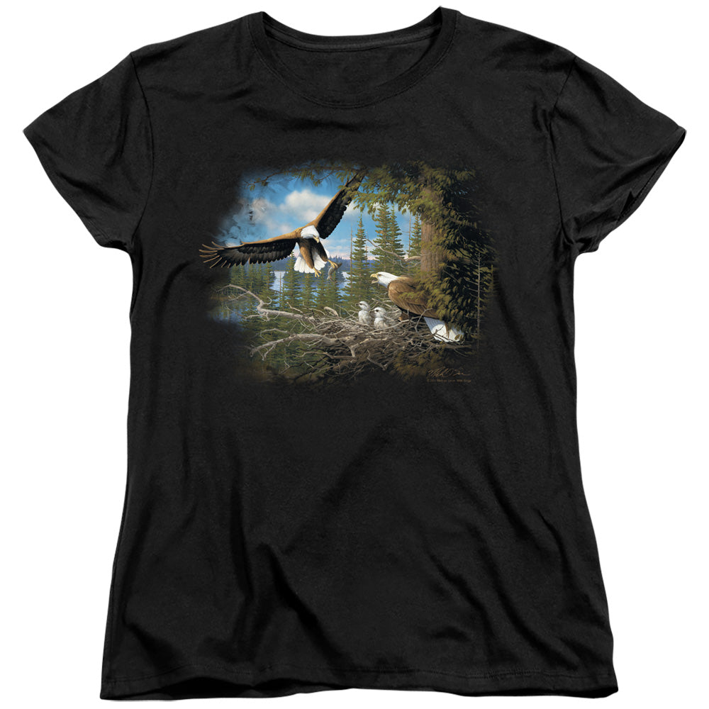 Wildlife - Spring Bald Eagles - Short Sleeve Womens Tee - Black T-shirt