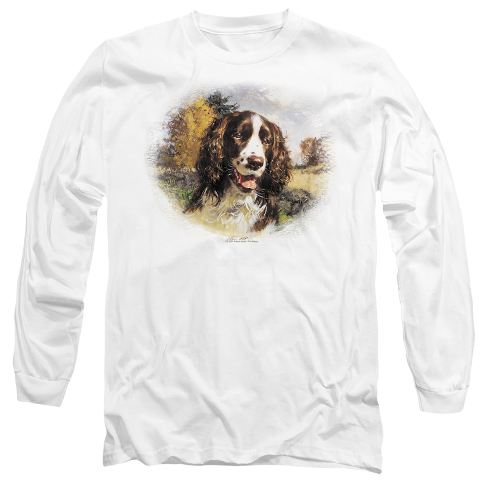 Wildlife - Springer Spaniel Head - Long Sleeve Adult 18/1 - White T-shirt