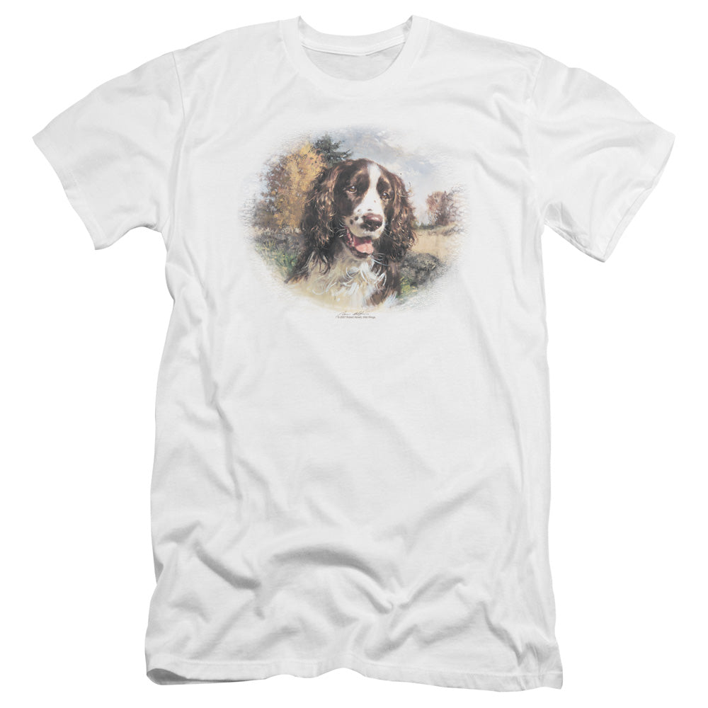 Wildlife - Springer Spaniel Head-premuim Canvas Adult Slim Fit 30/1 - White