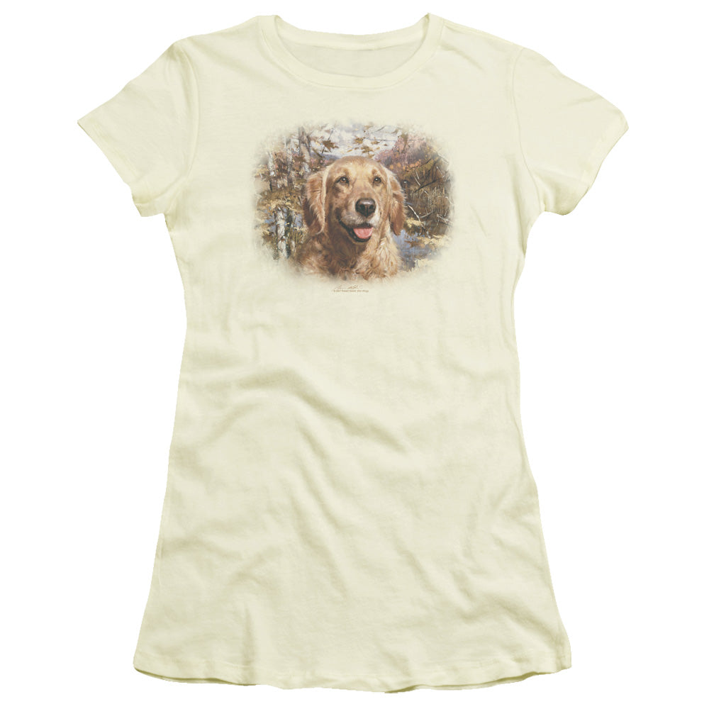 Wildlife - Golden Retriever Head - Short Sleeve Junior Sheer - Cream T-shirt
