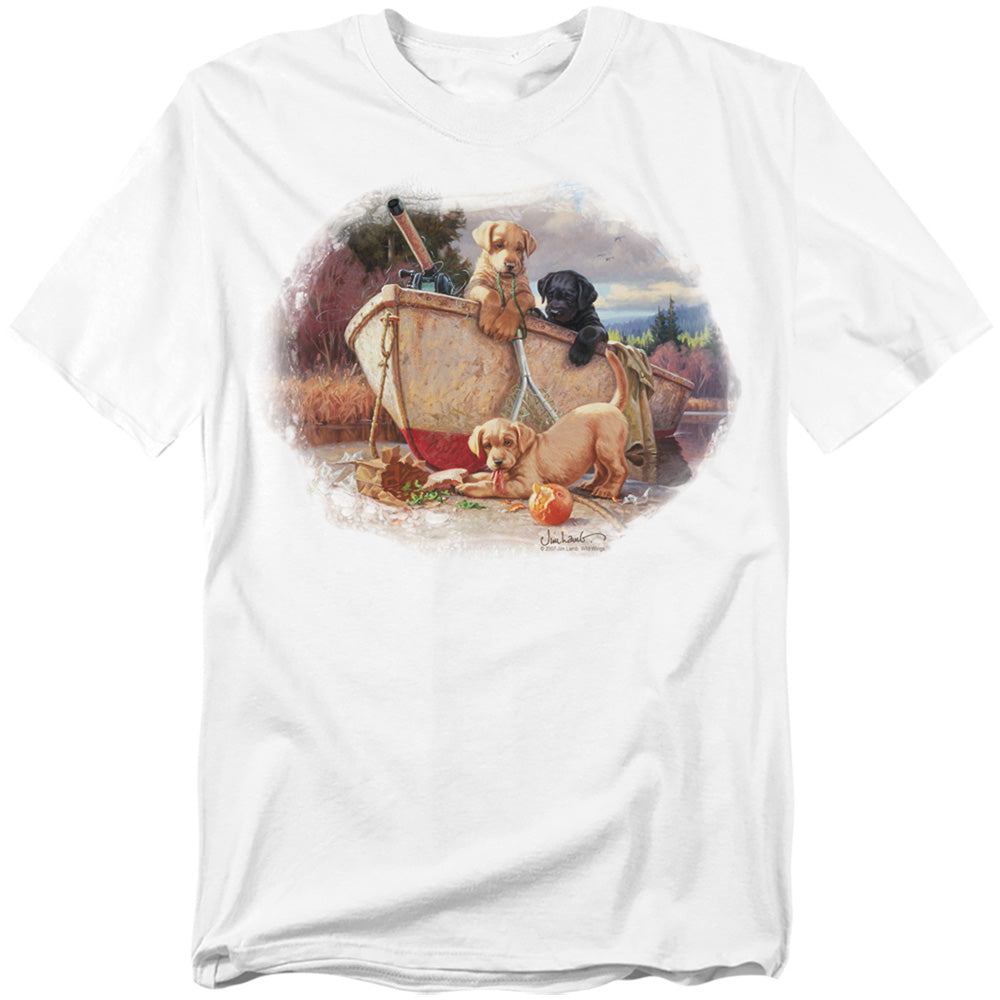 Wildlife - Lunch Break Lab Pups - Short Sleeve Adult 18/1 - White T-shirt