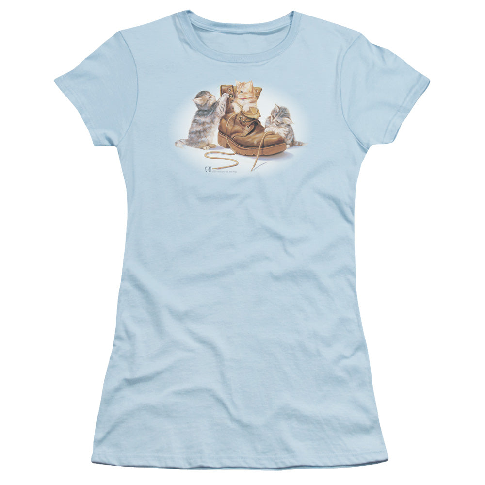 WILDLIFE PLAYFUL KITTENS - S/S JUNIOR SHEER - LIGHT BLUE T-Shirt