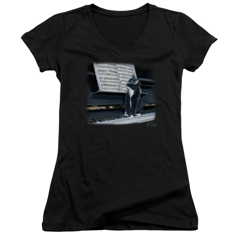 Wildlife - Kitten On The Keys - Junior V-neck - Black