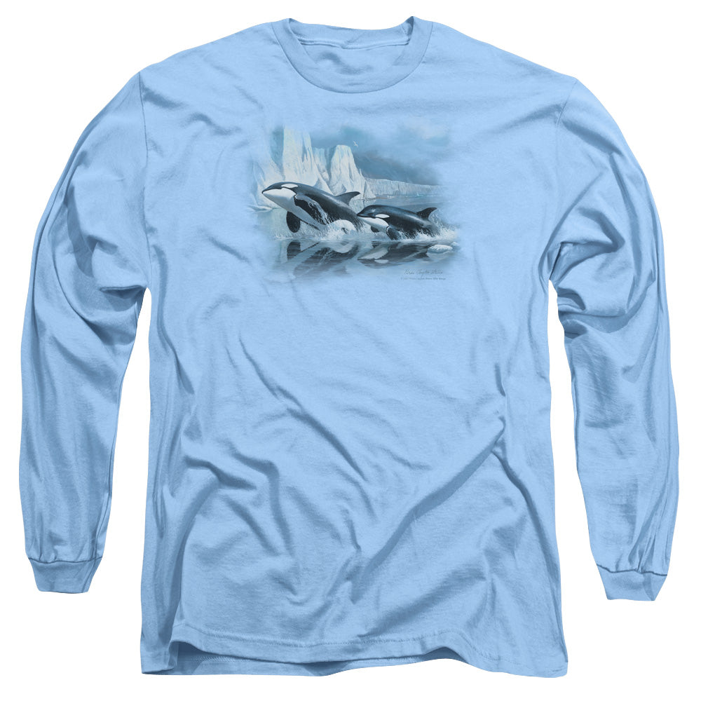 Wildlife - Glaciers Edge Orcas - Long Sleeve Adult 18/1 - Carolina Blue T-shirt
