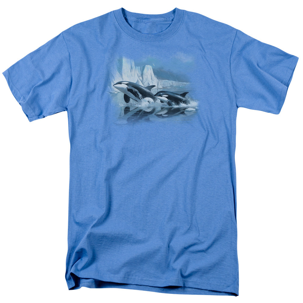 Wildlife - Glaciers Edge Orcas - Short Sleeve Adult 18/1 - Carolina Blue T-shirt