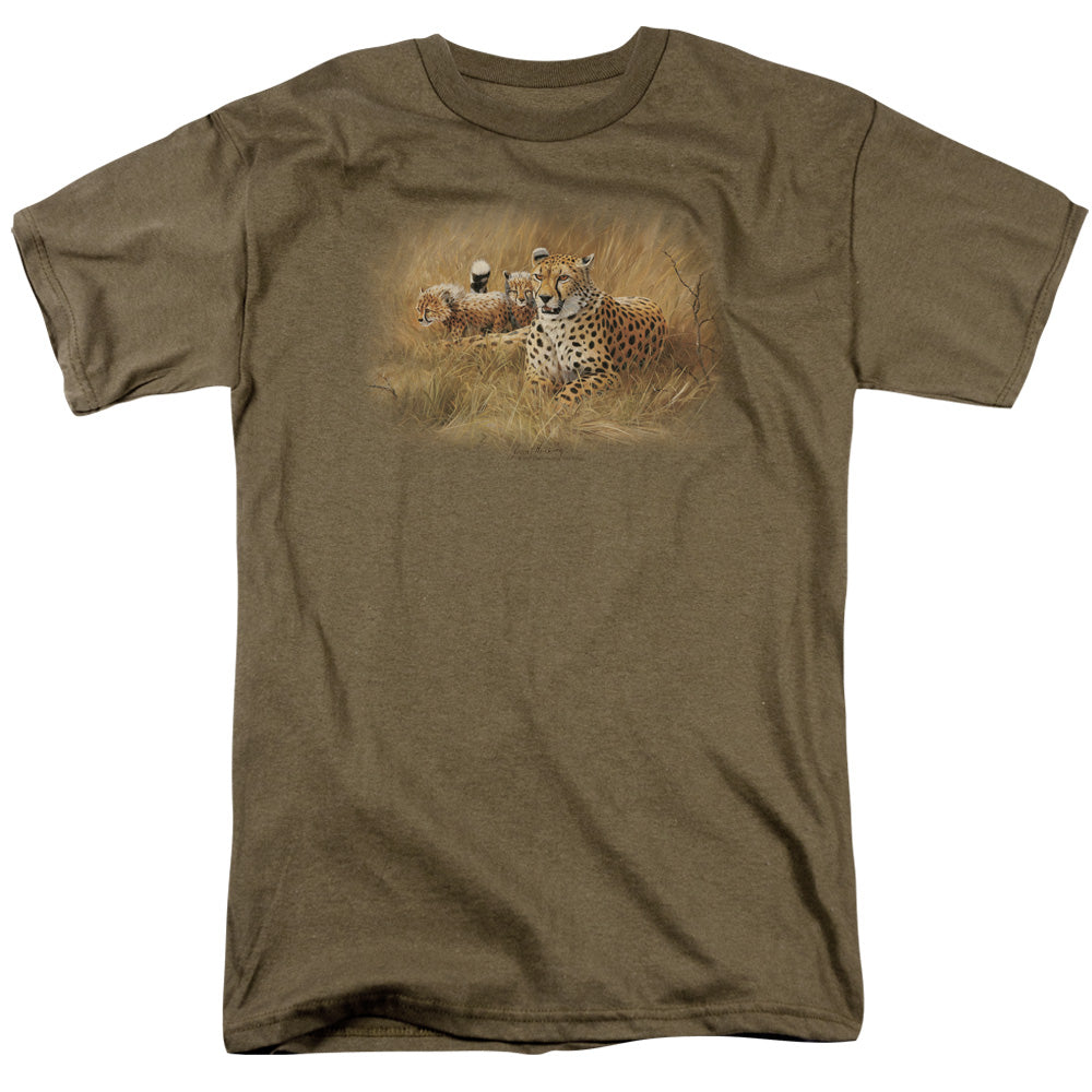 Wildlife - Cheetah Family - Short Sleeve Adult 18/1 - Safari Green T-shirt