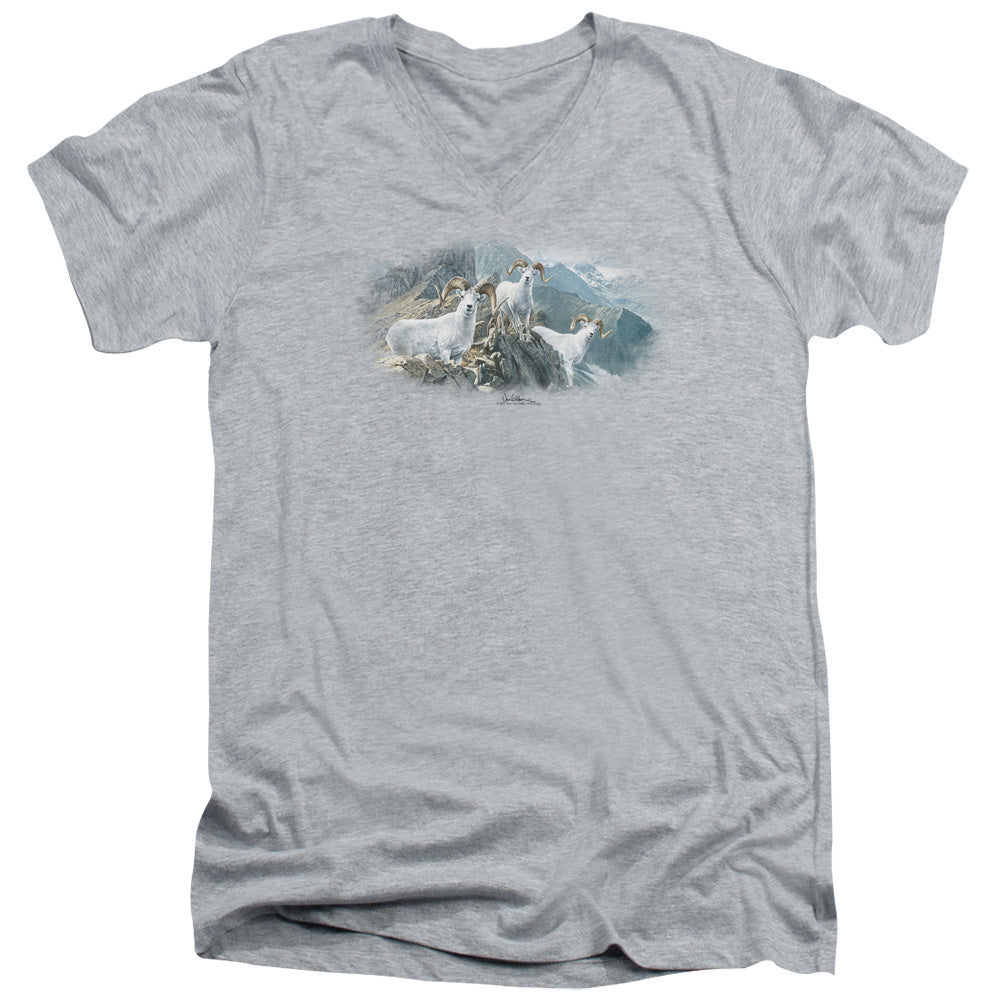 Wildlife - High Trails Dall Sheep - Short Sleeve Adult V-neck - Athletic Heather T-shirt