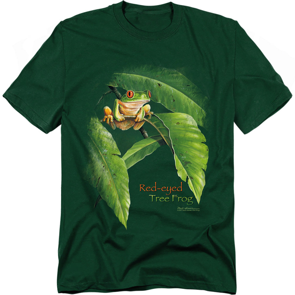 Wildlife - Red Eyed Tree Frog - Short Sleeve Adult 18/1 - Hunter Green T-shirt