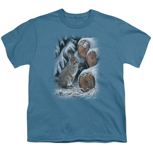 Wildlife - Wood Pile Rabbit - Short Sleeve Youth 18/1 - Slate T-shirt