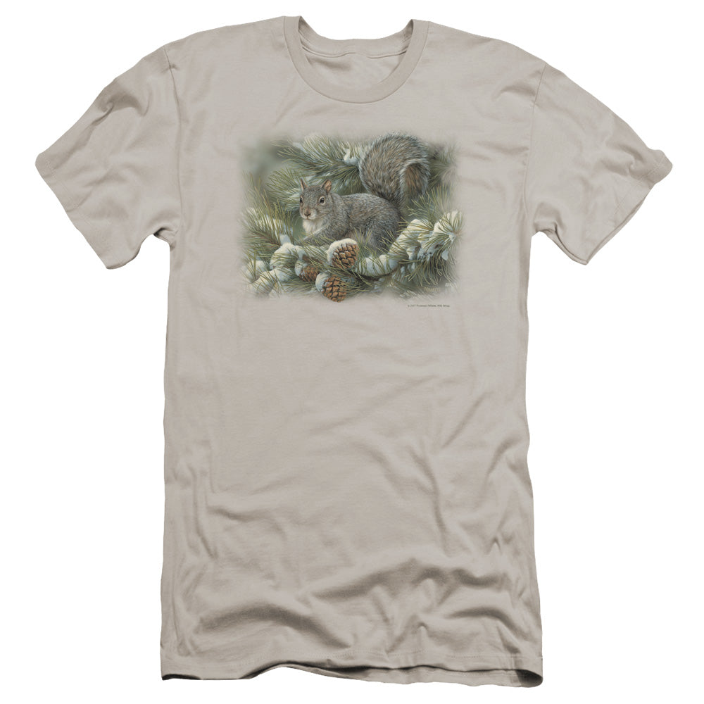 Wildlife - Gray Squirrel-premuim Canvas Adult Slim Fit 30/1 - Silver