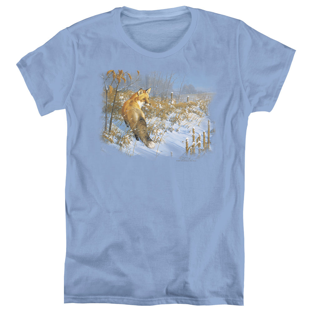 Wildlife - Winter Red Fox - Short Sleeve Womens Tee - Carolina Blue T-shirt
