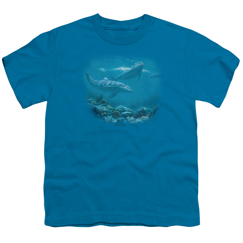Wildlife - Bottlenosed Dolphins - Short Sleeve Youth 18/1 - Turquoise T-shirt