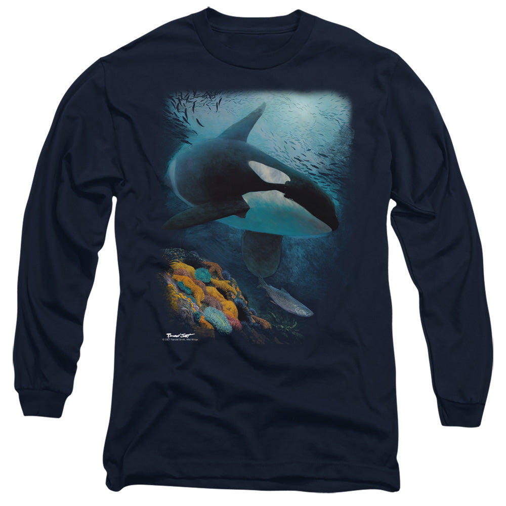 Wildlife - Salmon Hunter Orca - Long Sleeve Adult 18/1 - Navy T-shirt