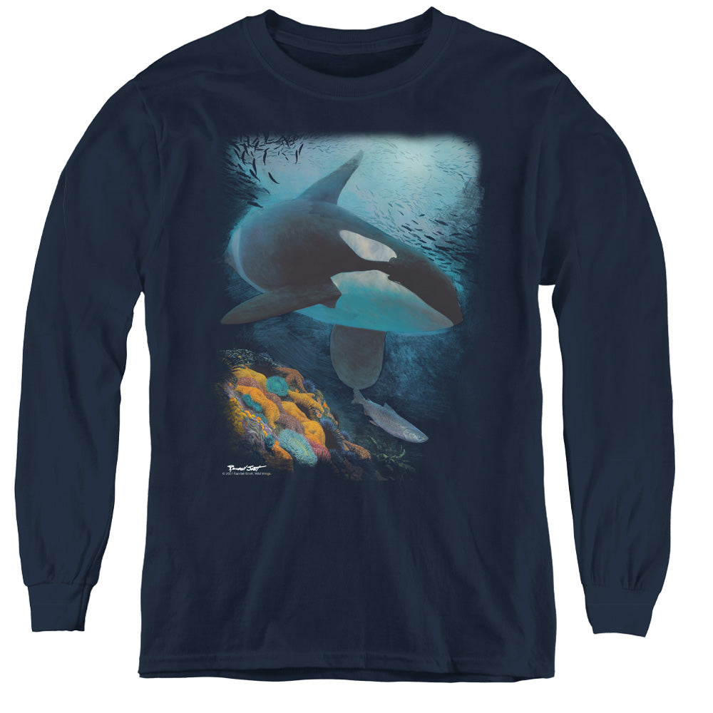 Wildlife Salmon Hunter Orca - Youth Long Sleeve Tee - Navy