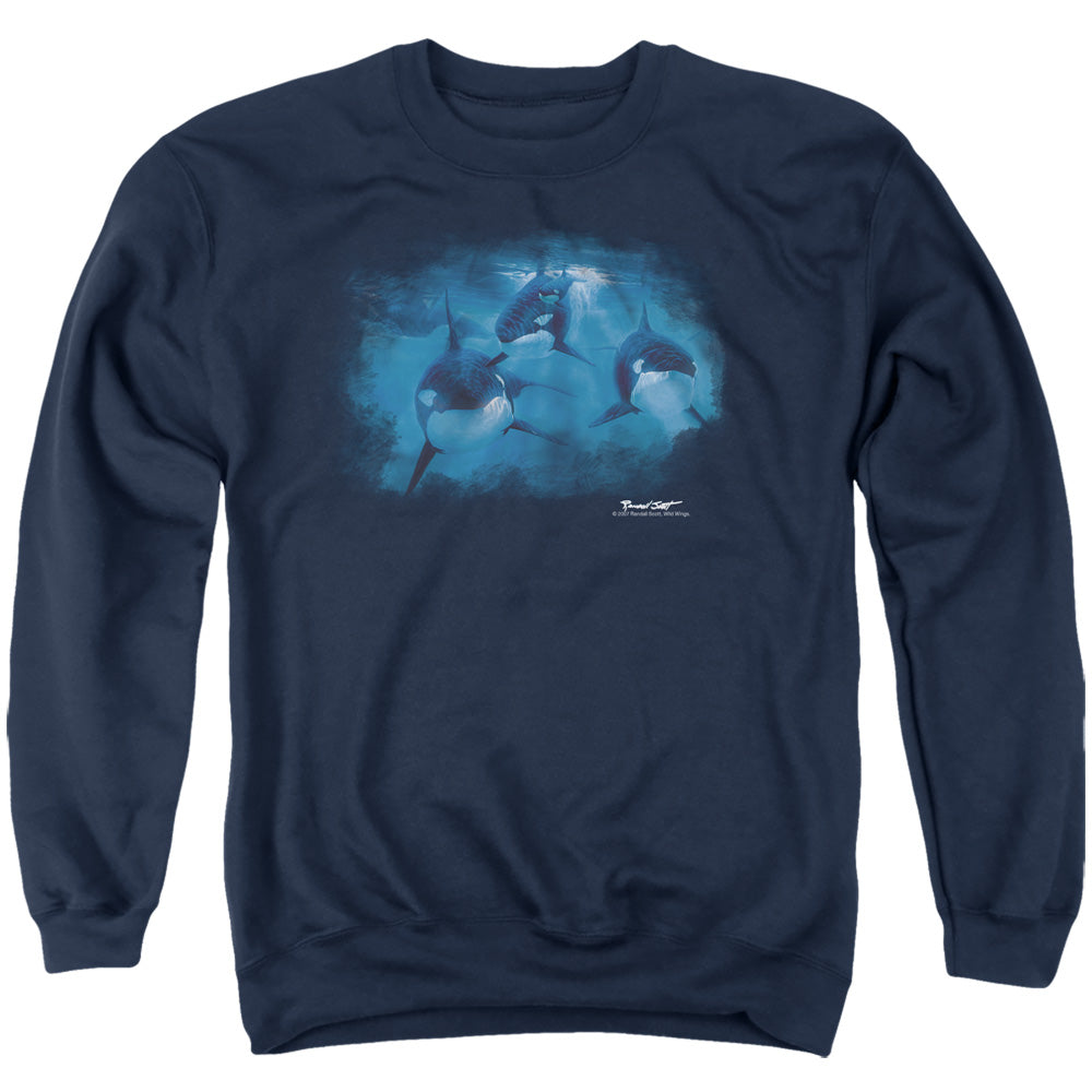 Wildlife - Pod Of Orcas - Adult Crewneck Sweatshirt - Navy