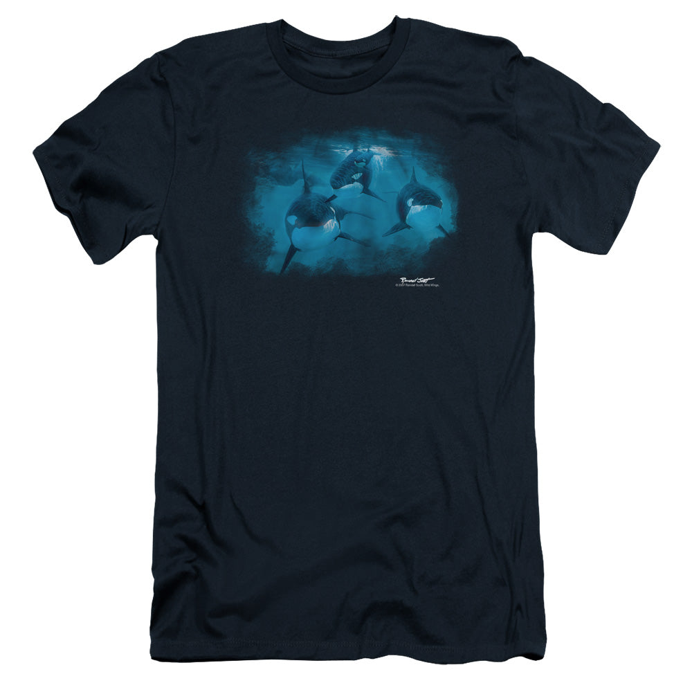 Wildlife - Pod Of Orcas - Short Sleeve Adult 30/1 - Navy T-shirt