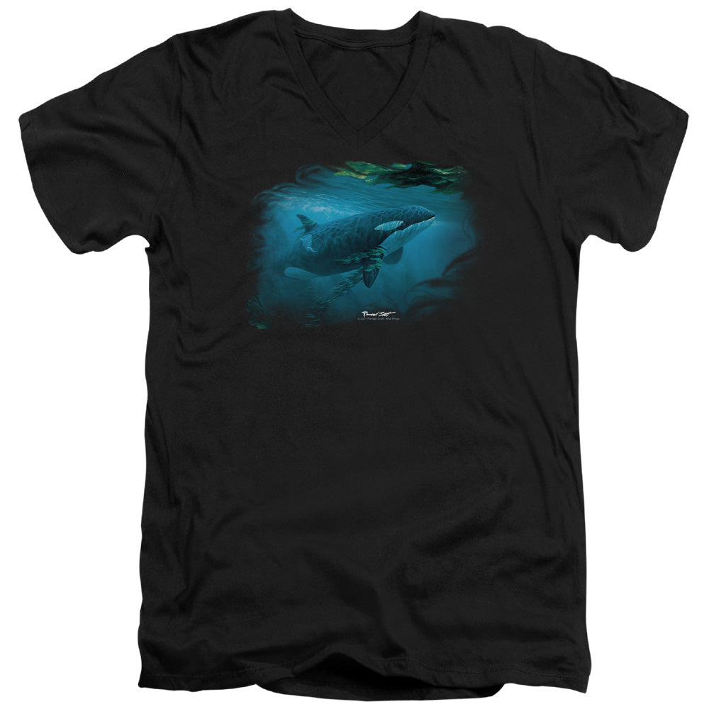 Wildlife - Pursuit Thru The Kelp Orca - Short Sleeve Adult V-neck - Black T-shirt